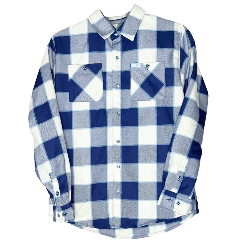 DIXXON DFC Youth Blue White Plaid Flannel Shirt Pearl Snap XL NWOT - Picture 3 of 10